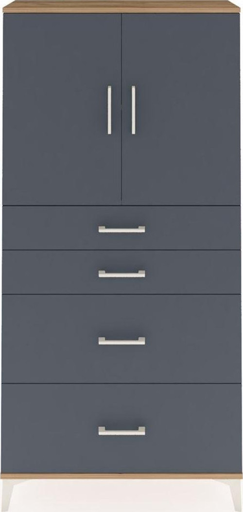 Arges Dolap 2 Raflı 4 Çekmeceli 2 Kapaklı 88 x 30 x 182 cm Çam - Antrasit
