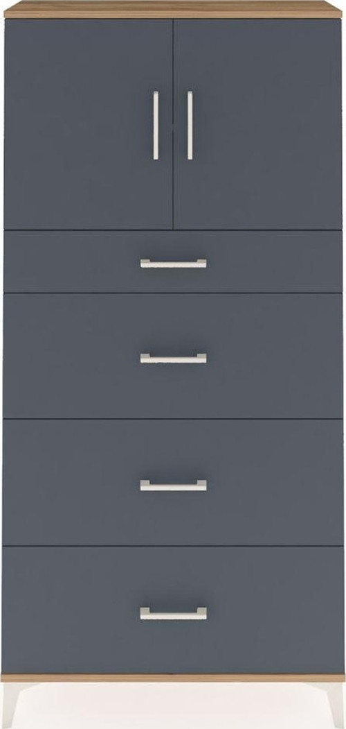 Arges Dolap 2 Raflı 4 Çekmeceli 2 Kapaklı 88x30x182 Çam-Antrasit