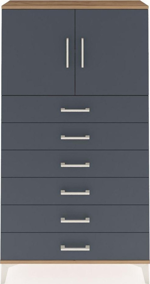 Arges Dolap 2 Raflı 6 Çekmeceli 2 Kapaklı 88 x 30 x 163 cm Çam - Antrasit