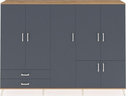 Arges Dolap 12 Raflı 2 Çekmeceli 7 Kapaklı 220x30x163 Çam-Antrasit