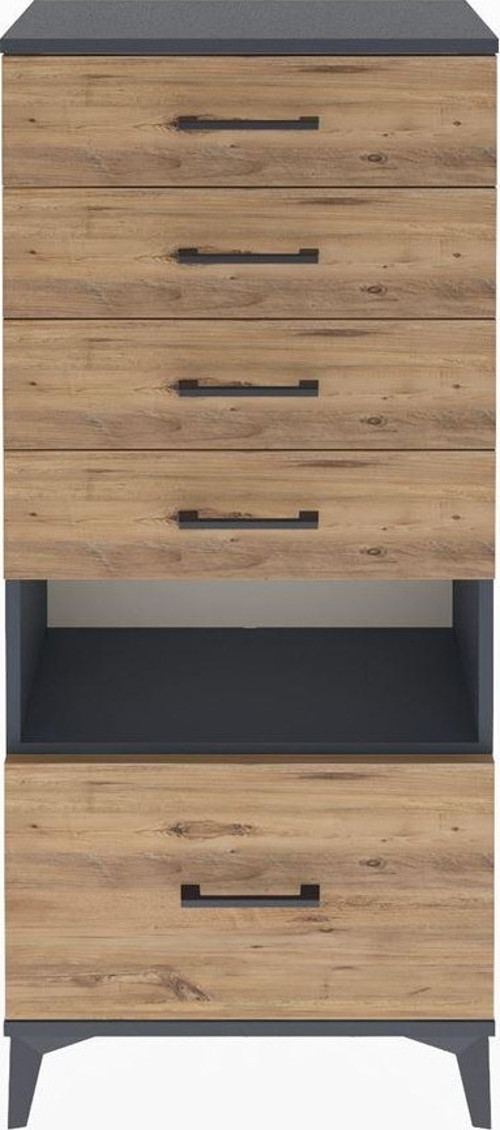 Arges Dolap Tek Raflı 5 Çekmeceli 60x30x134 Antrasit-Çam
