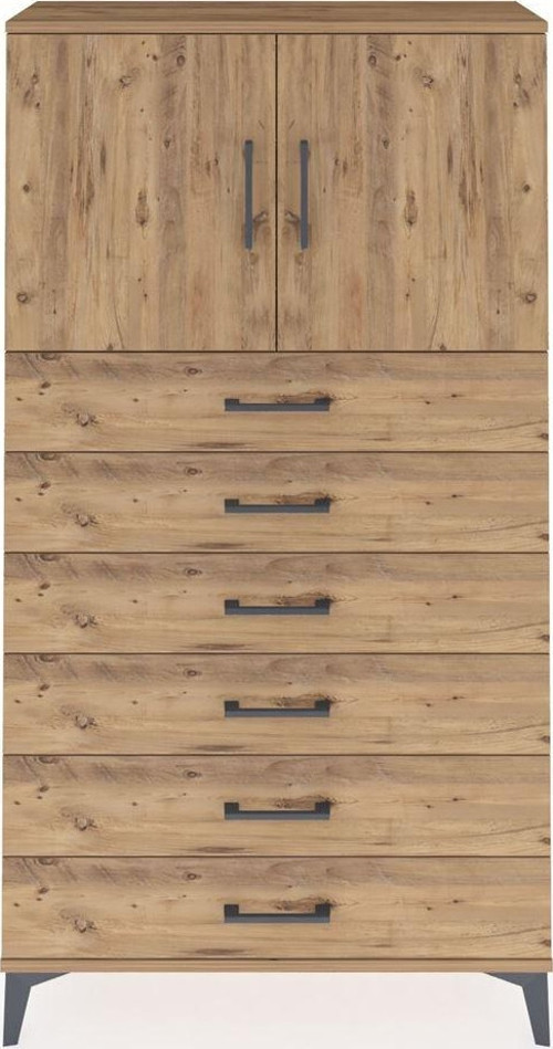 Arges Dolap 2 Raflı 6 Çekmeceli 2 Kapaklı 88 x 30 x 163 cm Çam - Çam