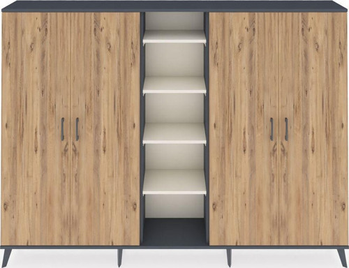 Arges Dolap 12 Raflı 4 Kapaklı 220x30x163 Antrasit-Çam/Aytaşı