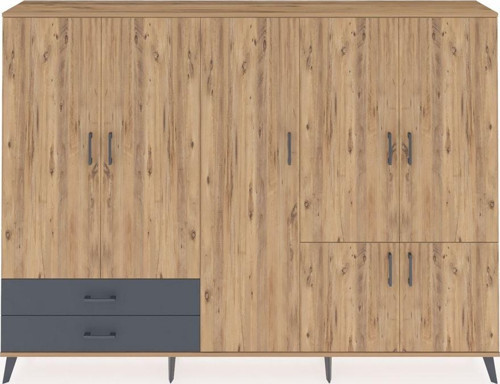 Arges Dolap 12 Raflı 2 Çekmeceli 7 Kapaklı 220x30x163 Çam-Çam/Antrasit