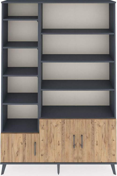 Arges Dolap 10 Raflı 3 Kapaklı 132x30x195 Antrasit-Çam/Antrasit