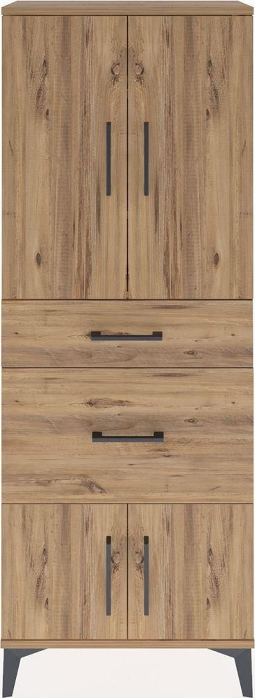 Arges Dolap 3 Raflı 2 Çekmeceli 4 Kapaklı 60x30x163 Çam-Çam