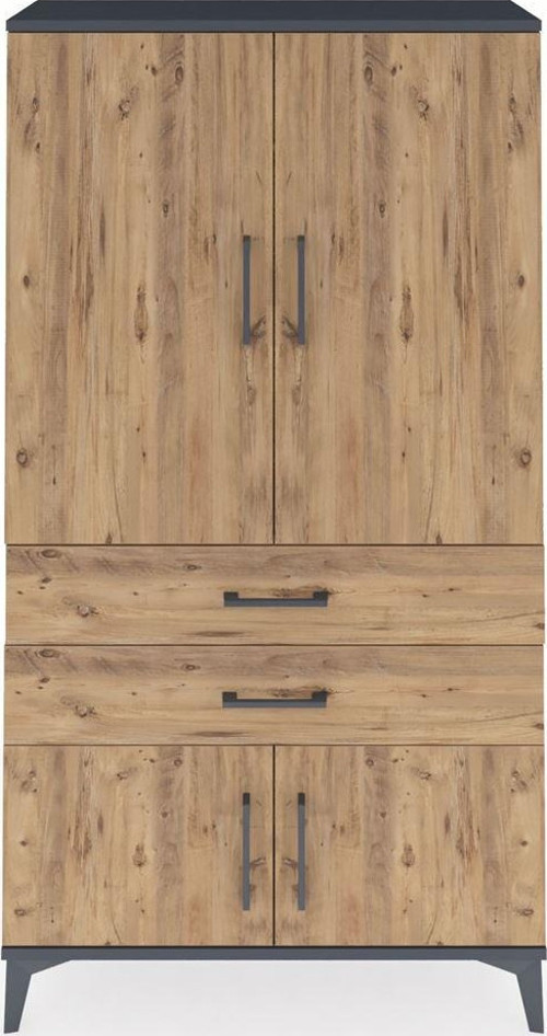 Arges Dolap Tek Raflı 2 Çekmeceli Tek Askılı 88x30x163 Antrasit-Çam