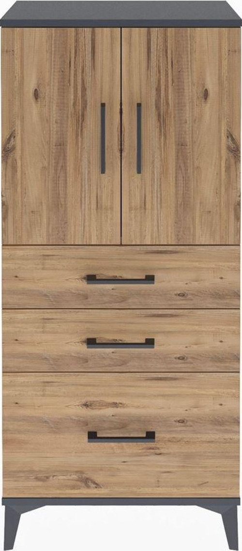 Arges Dolap 2 Raflı 3 Çekmeceli 2 Kapaklı 60x30x134 Antrasit-Çam