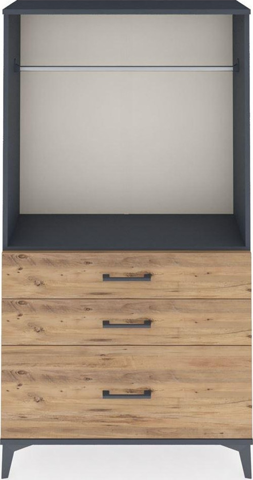 Arges Dolap Tek Raflı 3 Çekmeceli Tek Askılı 88x30x163 Antrasit-Çam