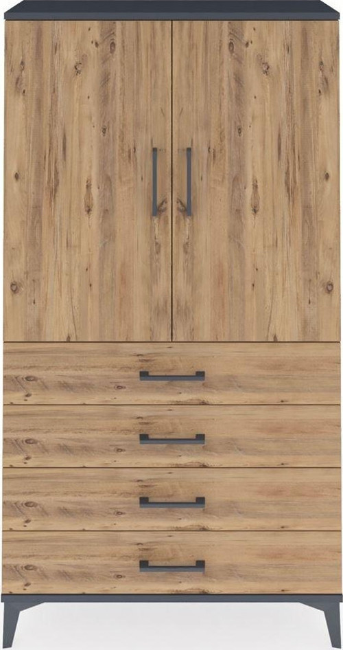 Arges Dolap 3 Raflı 4 Çekmeceli 2 Kapaklı 88x30x163 Antrasit-Çam