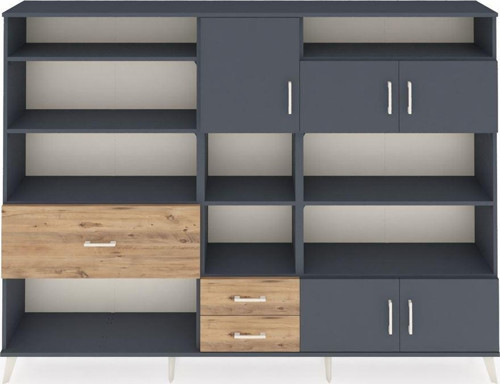 Arges Dolap 13 Raflı 3 Çekmeceli 5 Kapaklı 220x30x163 Antrasit-Antrasit/Çam