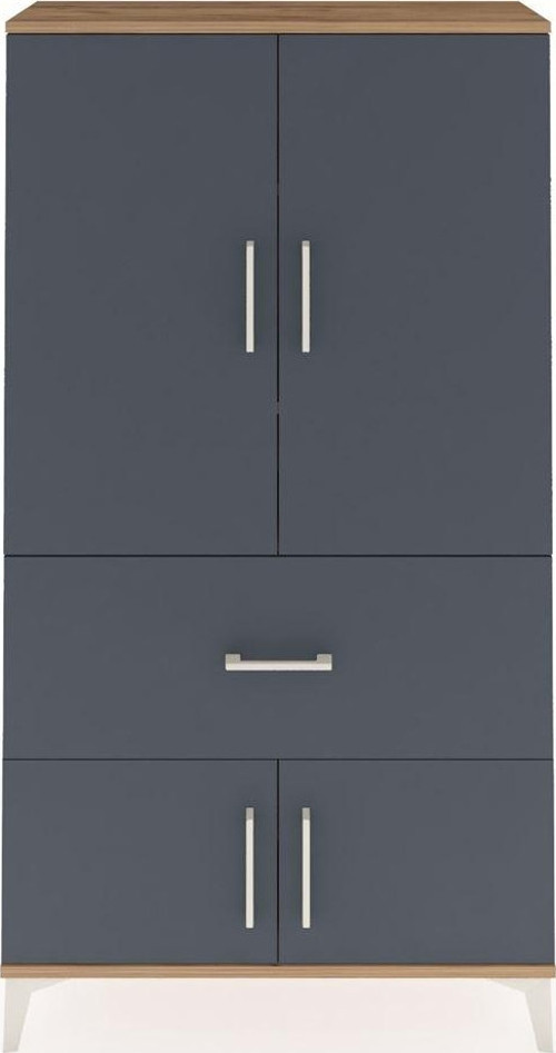 Arges Dolap 3 Raflı Tek Çekmeceli 4 Kapaklı 88x30x163 Çam-Antrasit
