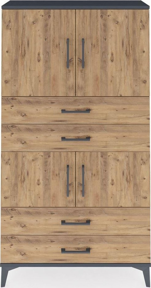 Arges Dolap 3 Raflı 4 Çekmeceli 4 Kapaklı 88 x 30 x 163 cm Antrasit - Çam