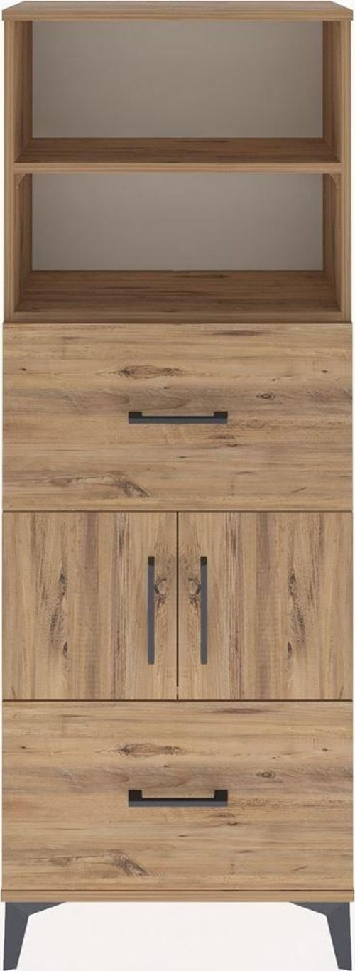 Arges Dolap 3 Raflı 2 Çekmeceli 2 Kapaklı 60x30x163 Çam-Çam