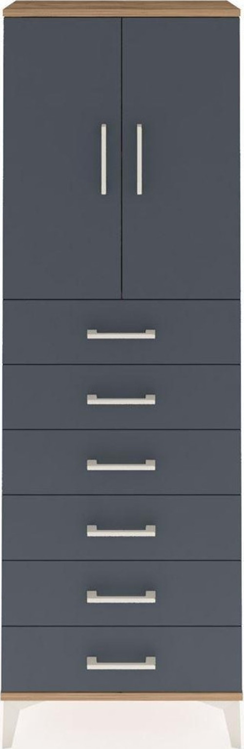 Arges Dolap 2 Raflı 6 Çekmeceli 2 Kapaklı 60 x 30 x 182 cm Çam - Antrasit