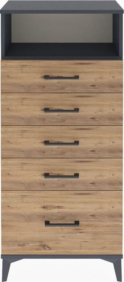 Arges Dolap Tek Raflı 5 Çekmeceli 60x30x134 Antrasit-Çam