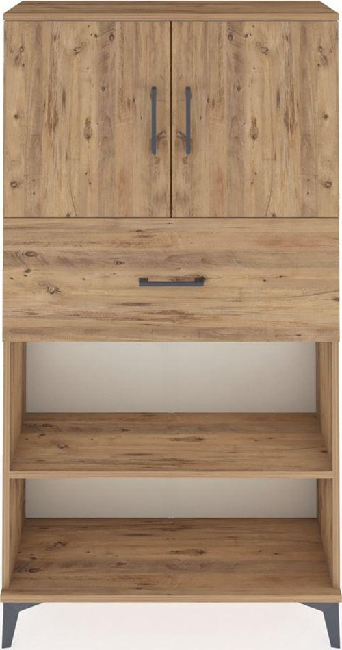 Arges Dolap 3 Raflı Tek Çekmeceli 2 Kapaklı 88x30x163 Çam-Çam