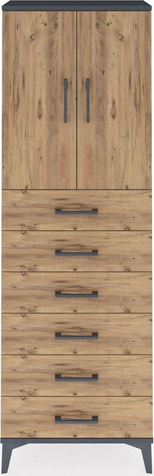 Arges Dolap 2 Raflı 6 Çekmeceli 2 Kapaklı 60x30x182 Antrasit-Çam