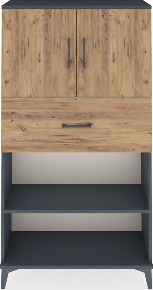 Arges Dolap 3 Raflı Tek Çekmeceli 2 Kapaklı 88x30x163 Antrasit-Çam