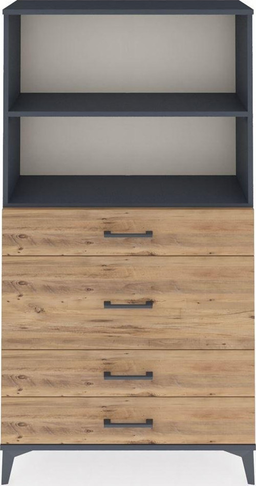 Arges Dolap 2 Raflı 4 Çekmeceli 88x30x163 Antrasit-Çam