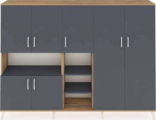 Arges Dolap 13 Raflı 7 Kapaklı 220x30x163 Çam-Antrasit