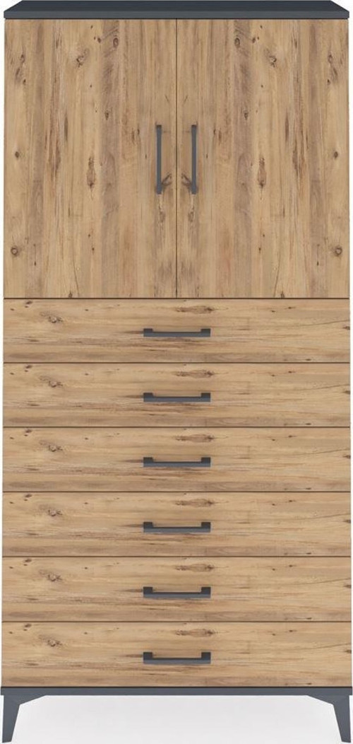 Arges Dolap 2 Raflı 6 Çekmeceli 2 Kapaklı 88x30x182 Antrasit-Çam