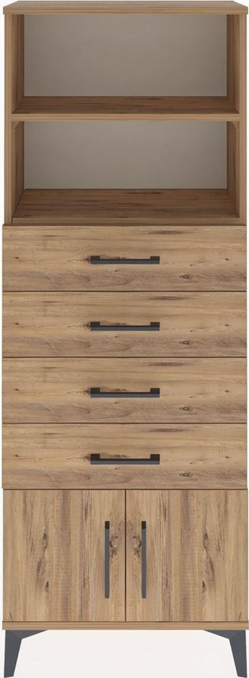Arges Dolap 2 Raflı 4 Çekmeceli 2 Kapaklı 60x30x163 Çam-Çam