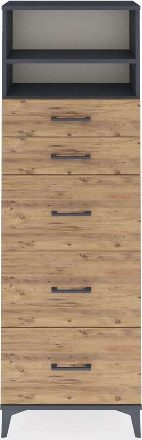 Arges Dolap 2 Raflı 5 Çekmeceli 60x30x182 Antrasit-Çam