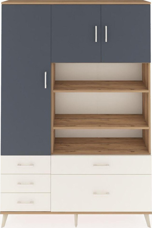 Arges Dolap 9 Raflı 5 Çekmeceli 3 Kapaklı 132x30x195 Çam-Antrasit/Aytaşı