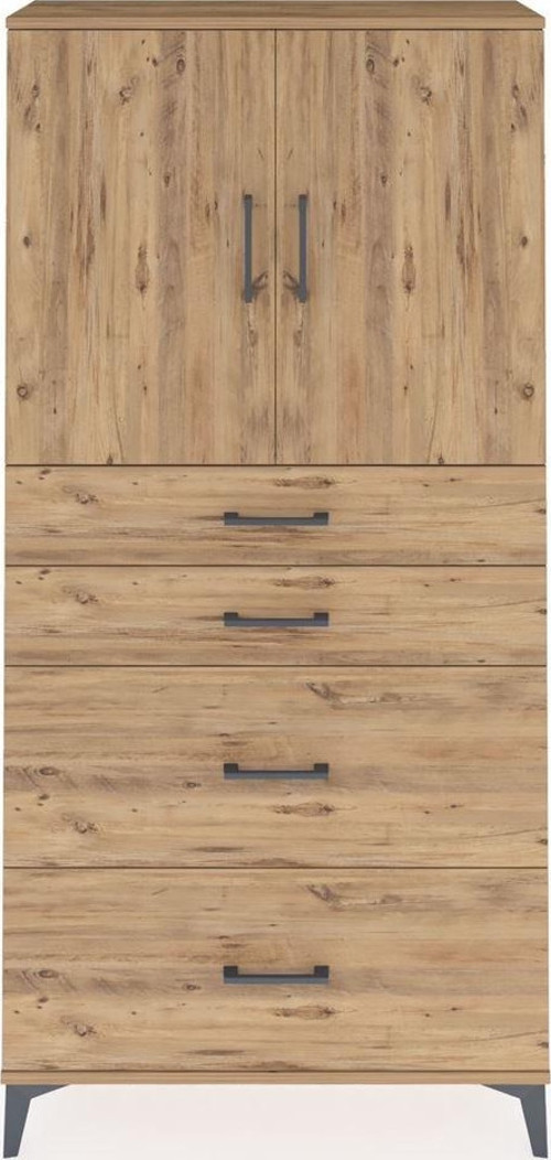 Arges Dolap 2 Raflı 4 Çekmeceli 2 Kapaklı 88x30x182 Çam-Çam