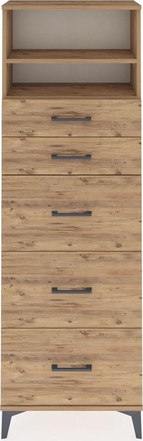 Arges Dolap 2 Raflı 5 Çekmeceli 60x30x182 Çam-Çam