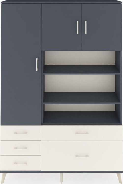 Arges Dolap 9 Raflı 5 Çekmeceli 3 Kapaklı 132x30x195 Antrasit-Antrasit/Aytaşı