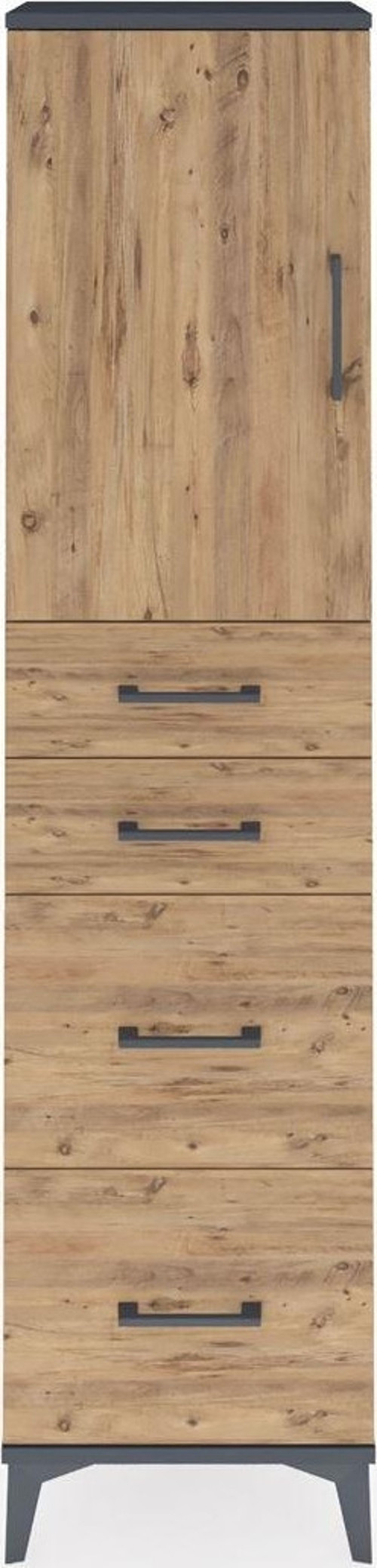 Arges Dolap Tek Raflı 4 Çekmeceli Tek Kapaklı 44x30x182 Antrasit-Çam