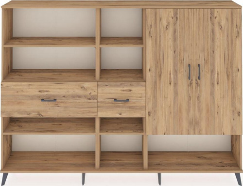 Arges Dolap 10 Raflı 2 Çekmeceli 2 Kapaklı 220x30x163 Çam-Çam