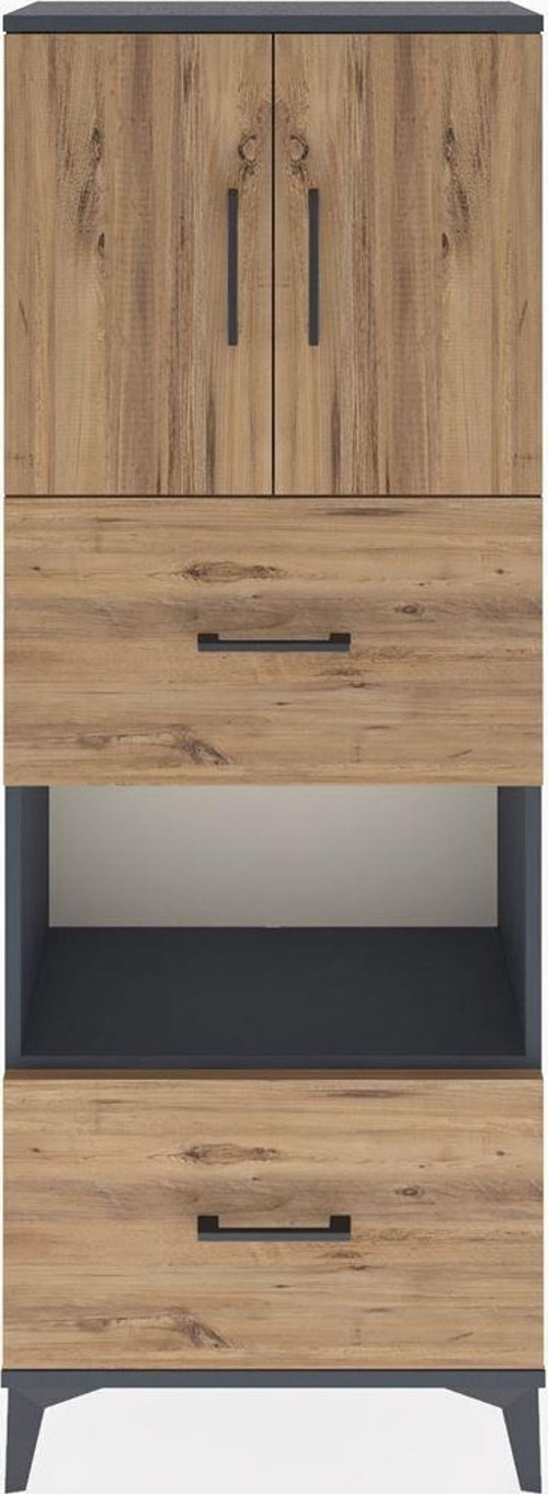 Arges Dolap 3 Raflı 2 Çekmeceli 2 Kapaklı 60x30x163 Antrasit-Çam