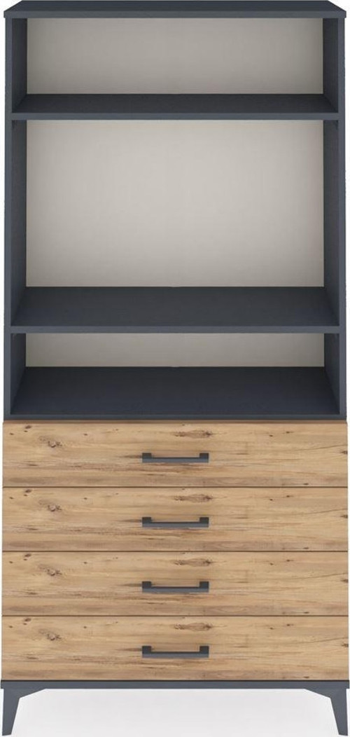 Arges Dolap 3 Raflı 4 Çekmeceli 88x30x182 Antrasit-Çam