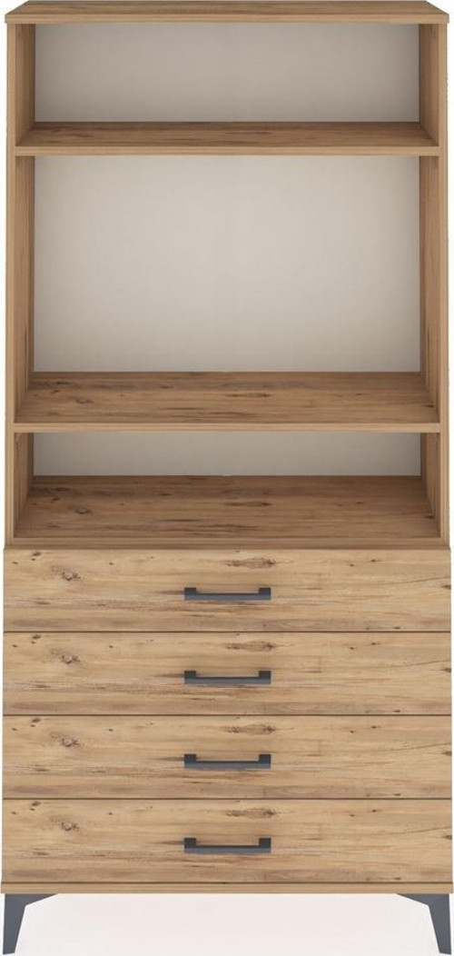Arges Dolap 3 Raflı 4 Çekmeceli 88x30x182 Çam-Çam