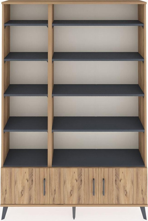 Arges Dolap 10 Raflı 3 Kapaklı 132 x 30 x 195 cm Çam - Çam - Antrasit