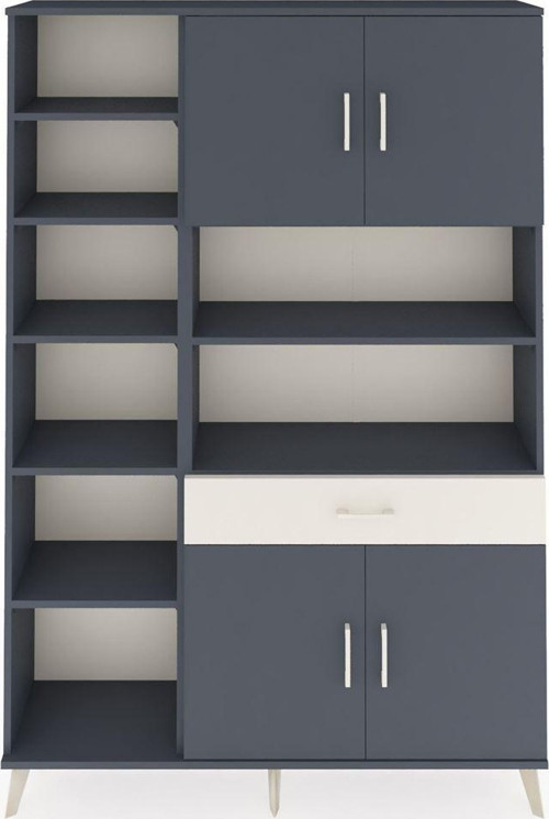 Arges Dolap 10 Raflı 1 Çekmeceli 4 Kapaklı 132 x 30 x 195 cm Antrasit - Antrasit - Aytaşı