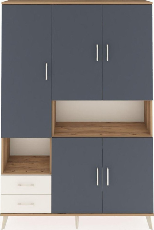 Arges Dolap 10 Raflı 2 Çekmeceli 5 Kapaklı 132 x 30 x 195 cm Çam - Antrasit - Aytaşı