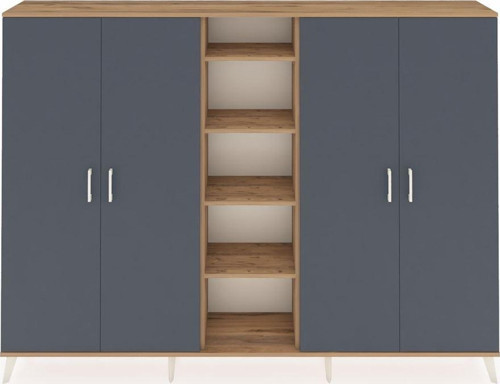 Arges Dolap 12 Raflı 4 Kapaklı 220x30x163 Çam-Antrasit/Çam