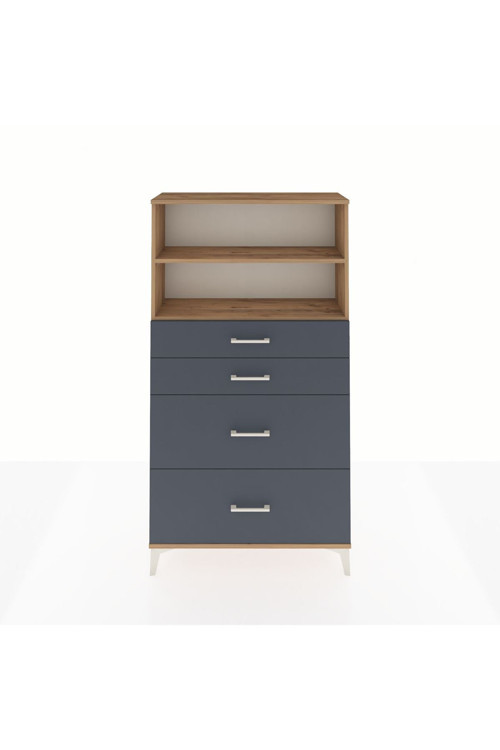 Arges Dolap 2 Raflı 4 Çekmeceli 88x30x163 Çam-Antrasit