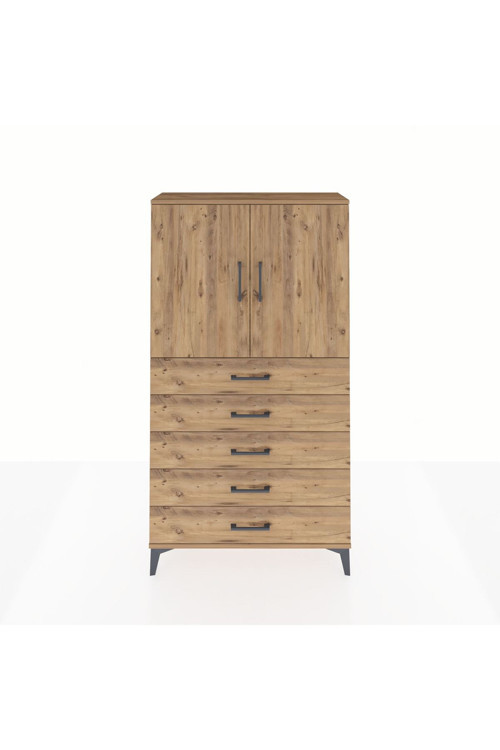 Arges Dolap 2 Raflı 5 Çekmeceli 2 Kapaklı 88 x 30 x 163 cm Çam - Çam