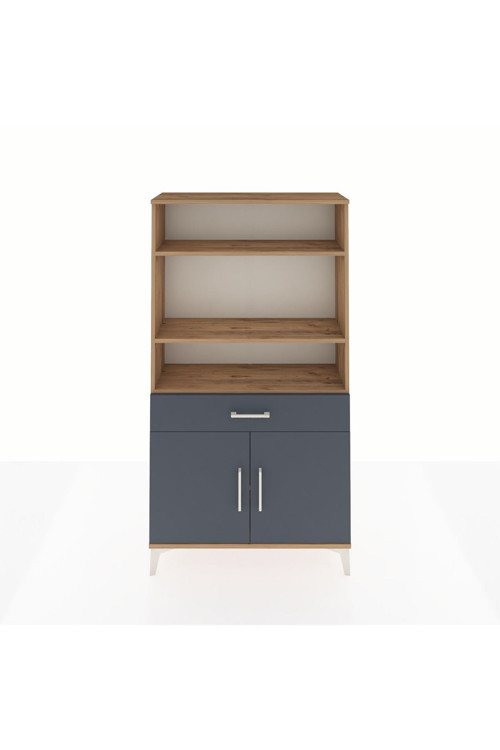 Arges Dolap 3 Raflı Tek Çekmeceli 2 Kapaklı 88x30x163 Çam-Antrasit