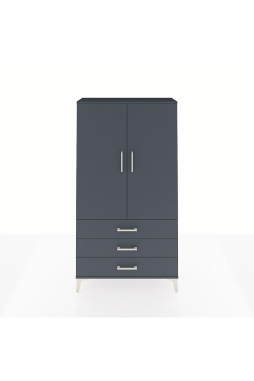 Arges Dolap 3 Raflı 3 Çekmeceli 2 Kapaklı 88x30x163 Antrasit-Antrasit