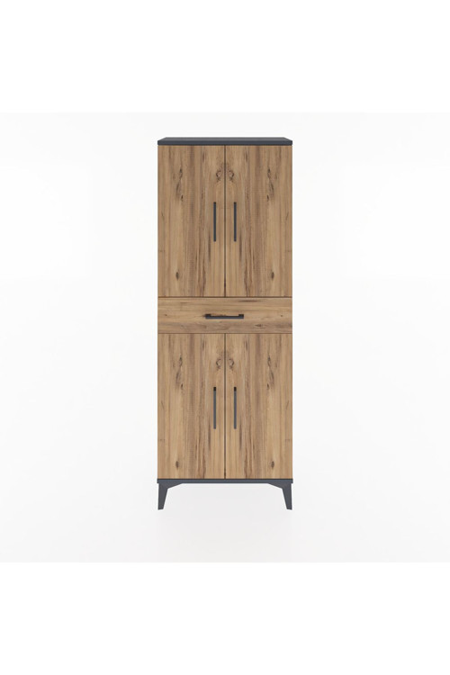Arges Dolap 3 Raflı 1 Çekmeceli 4 Kapaklı 60 x 30 x 163 cm Antrasit - Çam