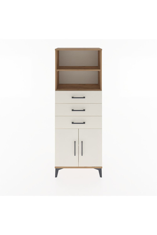 Arges Dolap 3 Raflı 3 Çekmeceli 2 Kapaklı 60x30x163 Çam-Aytaşı