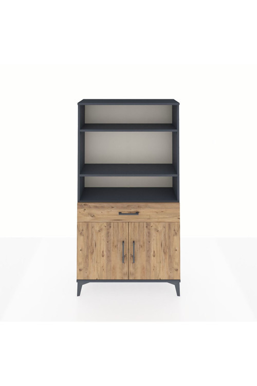 Arges Dolap 3 Raflı Tek Çekmeceli 2 Kapaklı 88x30x163 Antrasit-Çam