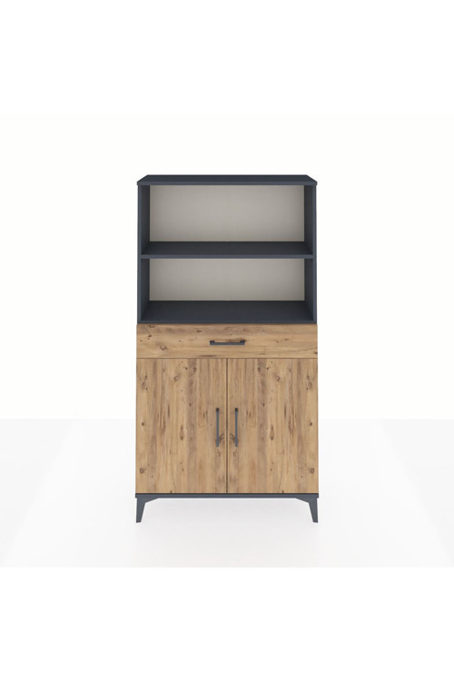 Arges Dolap 3 Raflı Tek Çekmeceli 2 Kapaklı 88x30x163 Antrasit-Çam