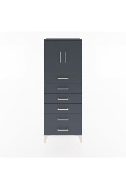 Arges Dolap 2 Raflı 6 Çekmeceli 2 Kapaklı 60 x 30 x 163 cm Antrasit - Antrasit